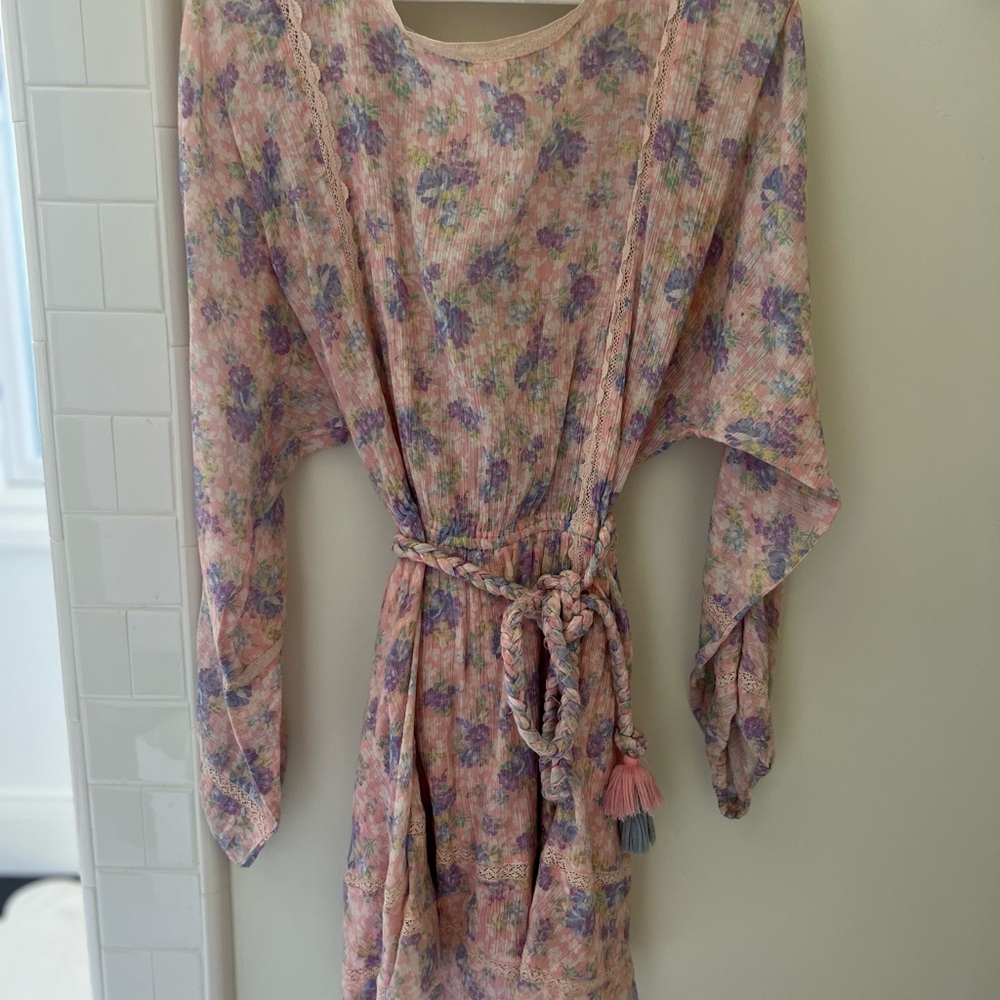 LoveShackFancy Pink and Blue Long Sleeve Sundress - Picture 4 of 6